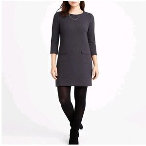 J.Jill Ponte Knit‎ Pocket Shift Dress Women XS Charcoal Gray 3/4 Sleeve Comfort